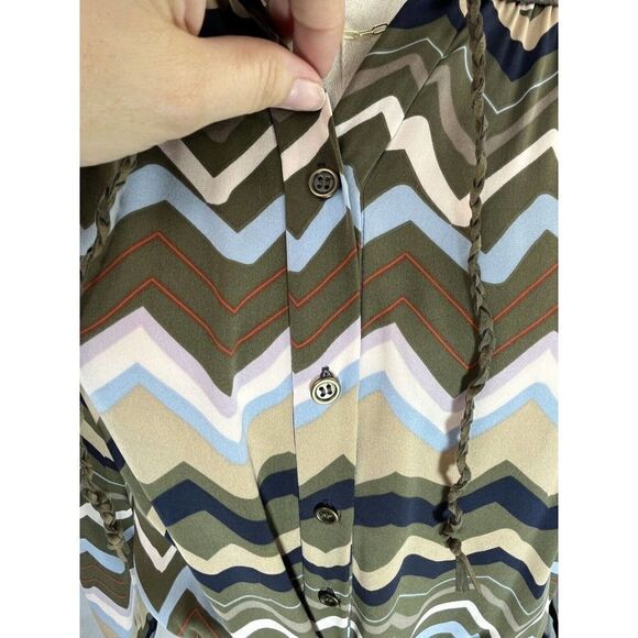 Diane Von Furstenberg Dress Shirtdress Bariloche Olive Chevron Print Silk Size 4 - Picture 10 of 16